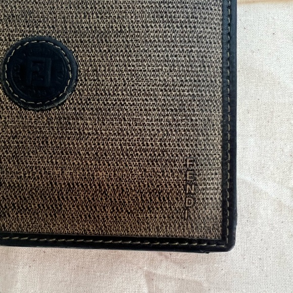 FENDI Mini ZUCCA Leather Bifold Credit Card Gold Tone Logo Wallet - Picture 11 of 11